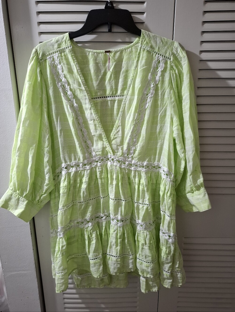 Free People Tunic Women's Small S Timeout Lace Lime Green Oversized Boho